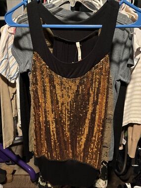 Kiwi Black Tank Top with Gold Sequin Front